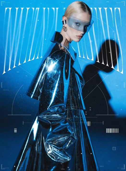 Ultra-bold high-fashion poster with hyper-clean studio lighting and graphic pop-art energy. Portrait orientation. Electr