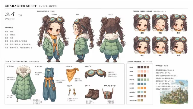 Create a professional character sheet based on this character and background, similar to an official setting guide. Incl
